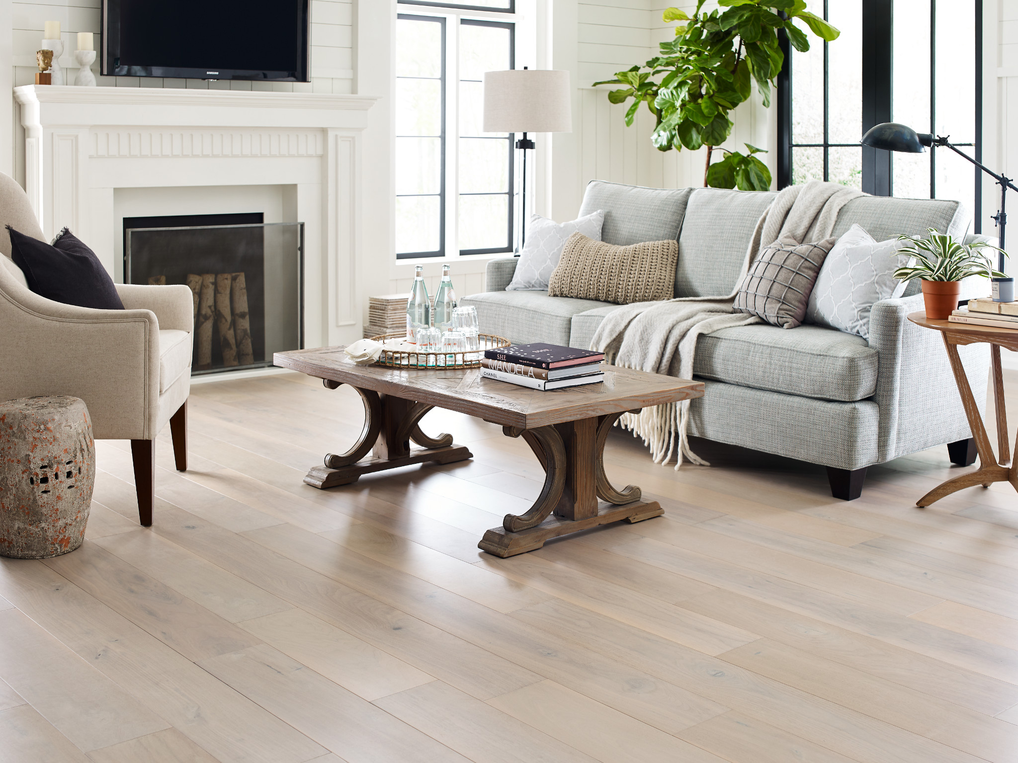 Living room with new hardwood flooring